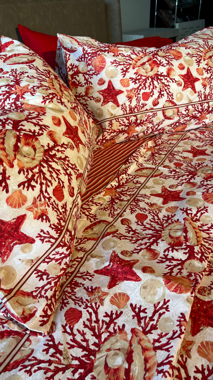 Completo Lenzuola per letto 100% puro Cotone matrimoniale CORALLI ROSSO Completo Lenzuola per letto 100% puro Cotone matrimoniale CORALLI ROSSO