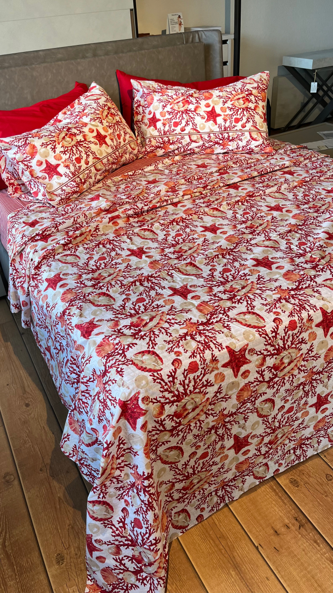 Completo Lenzuola per letto 100% puro Cotone matrimoniale CORALLI ROSSO Completo Lenzuola per letto 100% puro Cotone matrimoniale CORALLI ROSSO