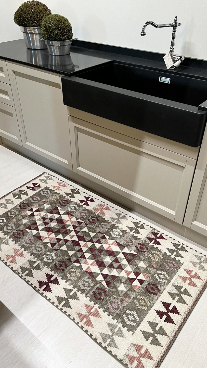 Tappeto ciniglia lavabile antiscivolo Kilim Grigio Tappeto ciniglia lavabile antiscivolo Kilim Grigio