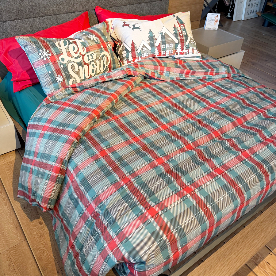 Parure Copripiumino 100% puro cotone made in Italy matrimoniale TARTAN SNOW VERDE Parure Copripiumino 100% puro cotone made in Italy matrimoniale TARTAN SNOW VERDE