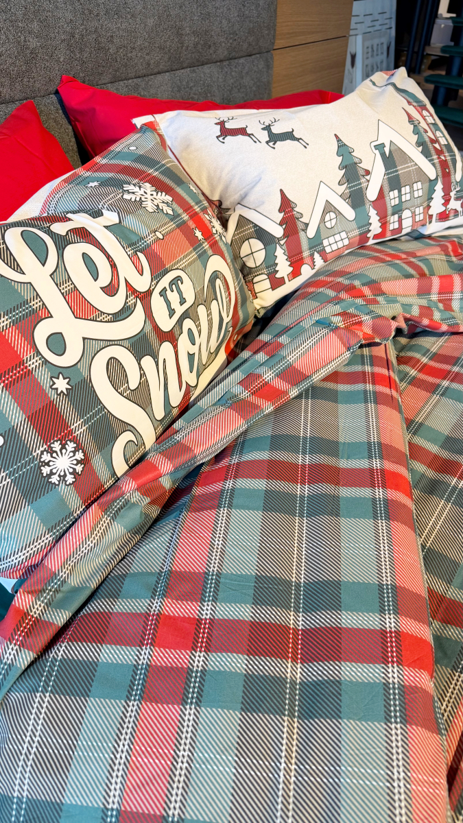 Parure Copripiumino 100% puro cotone made in Italy matrimoniale TARTAN SNOW VERDE Parure Copripiumino 100% puro cotone made in Italy matrimoniale TARTAN SNOW VERDE